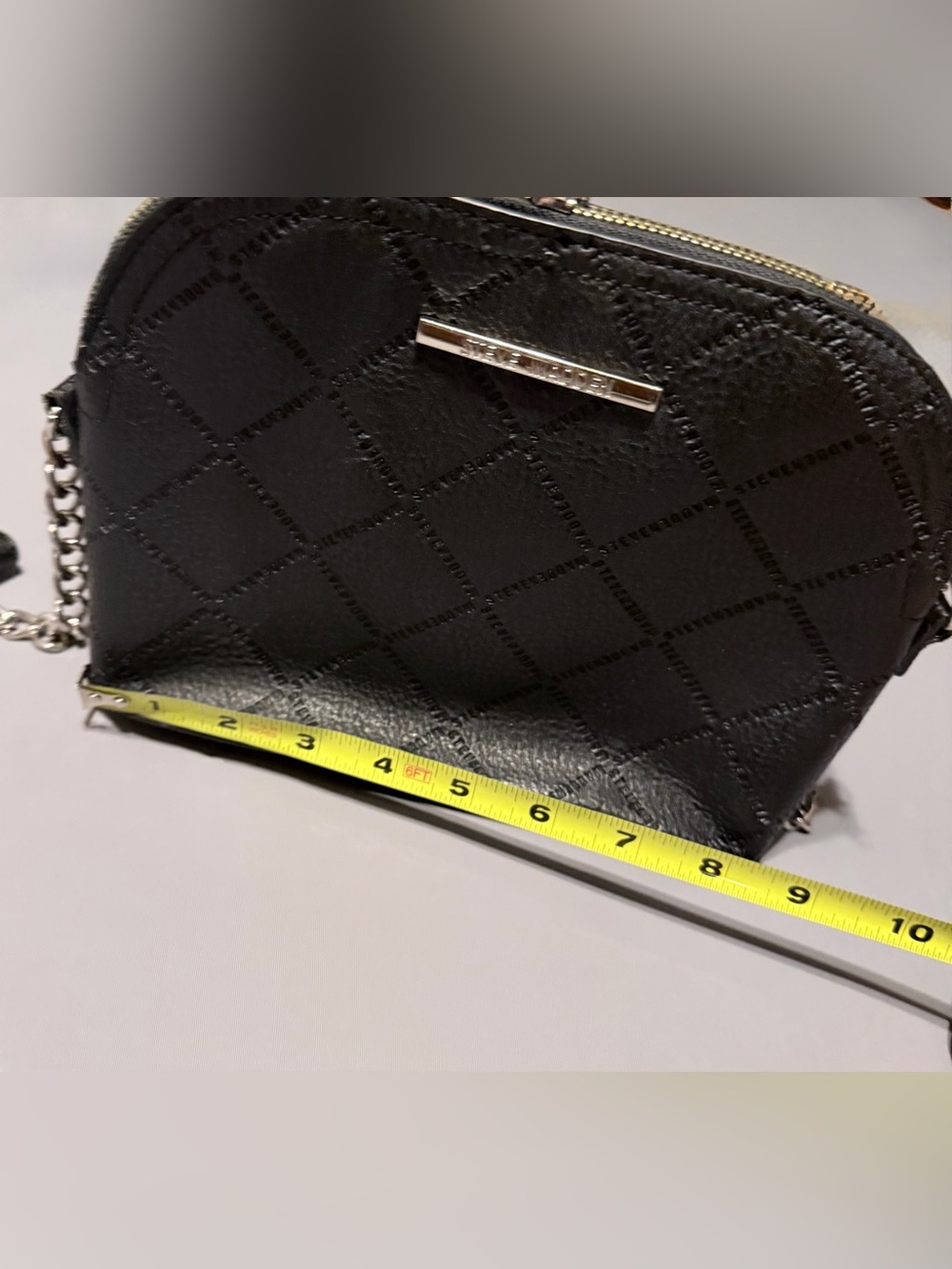 Steve Madden Faux Leather Crossbody Bag in Black with Silver Chain - Picture 11 of 16